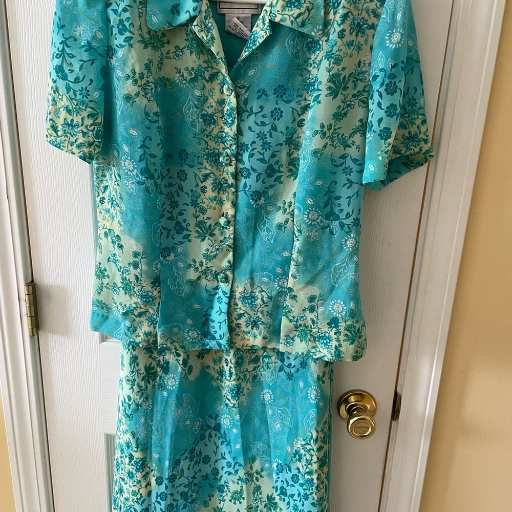 Karin Stevens Size 12 Teal Floral 2-Piece Dress & Jacket Set 🌿💙 - Picture 6 of 8